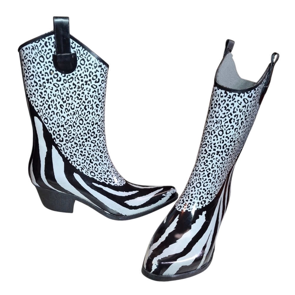 Daily Shoes Rain Boots Leopard and Zebra Print Pointed Toe Heeled  Women Size 10
